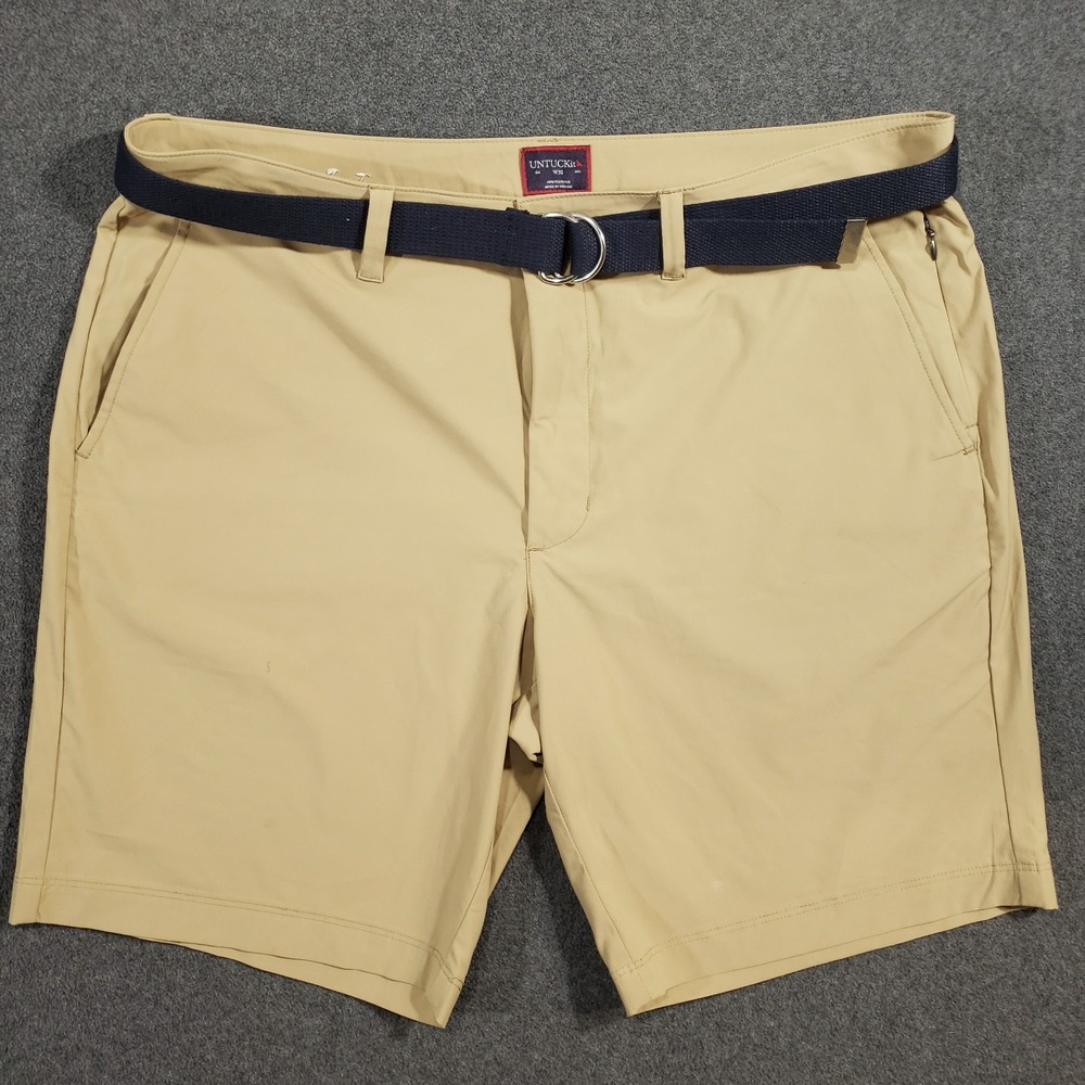 Untuckit Golf Shorts Men 38 Khaki Tan with Belt Performance 9" Inseam Zip Pocket
